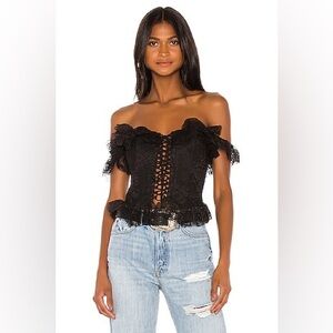 GRLFRND Rilo Black Lace Off-Shoulder corset Top SMALL